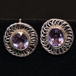 Silver Amethyst Earrings - Vintage Screw-backs
